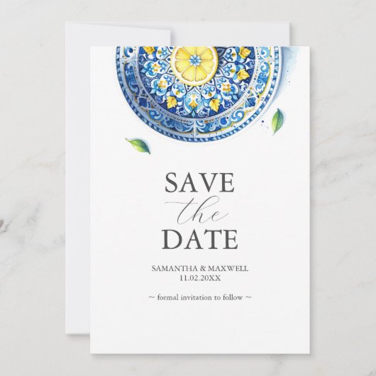 Blauwe en gele bruiloft Save the Date (Voorkant)