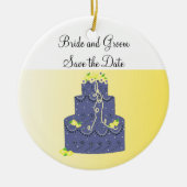 Blauwe en gele Cake Save the Date Keramisch Ornament (Voorkant)
