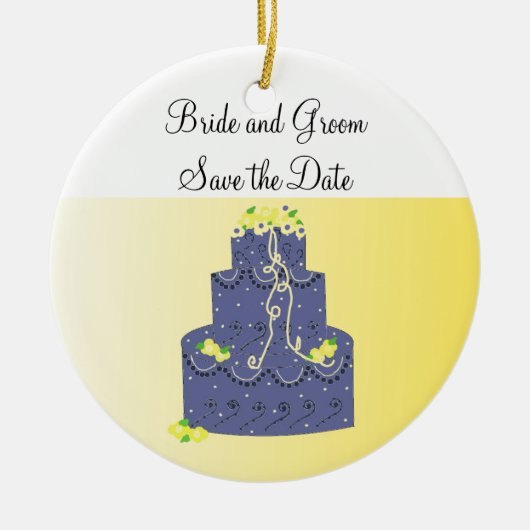 Blauwe en gele Cake Save the Date Keramisch Ornament (Voorkant)