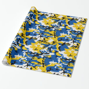 Blauwe en gele Camo Cadeaupapier