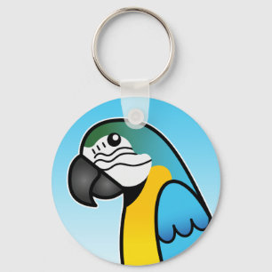 Blauwe en gele Cartoon Macaw Parrot Sleutelhanger