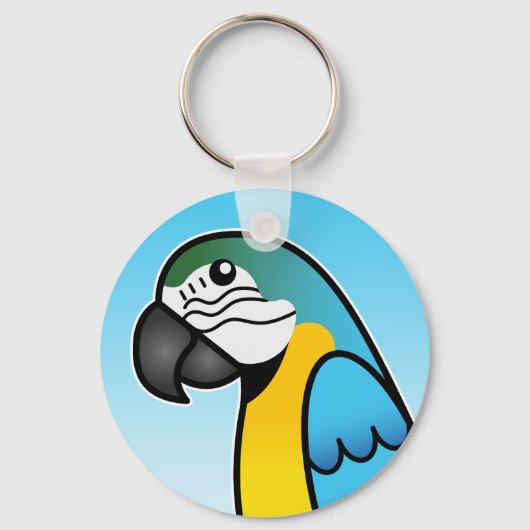 Blauwe en gele Cartoon Macaw Parrot Sleutelhanger (Voorkant)