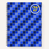 Blauwe en gele cheques gepersonaliseerd notitieboek (Voorkant)