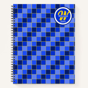 Blauwe en gele cheques gepersonaliseerd notitieboek