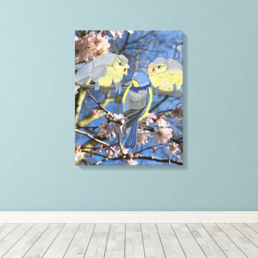 Blauwe en gele cichorei canvas afdruk (Insitu (Houten vloer))