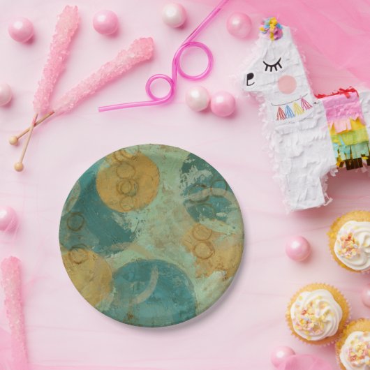 Blauwe en gele cirkels papieren bordje (Feest)