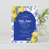 Blauwe en Gele Citroen Bruidsdouche Uitnodigingen (Staand voorkant)