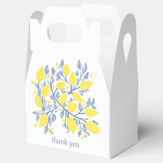 Blauwe en gele citroen wijnstokken bruiloft gunst bedankdoosjes (Geopend)