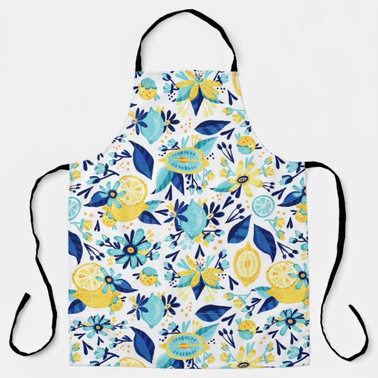Blauwe en gele citroenen schort (Voorkant)