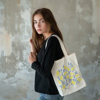 Blauwe en gele citroenwijnstokken canvas tas