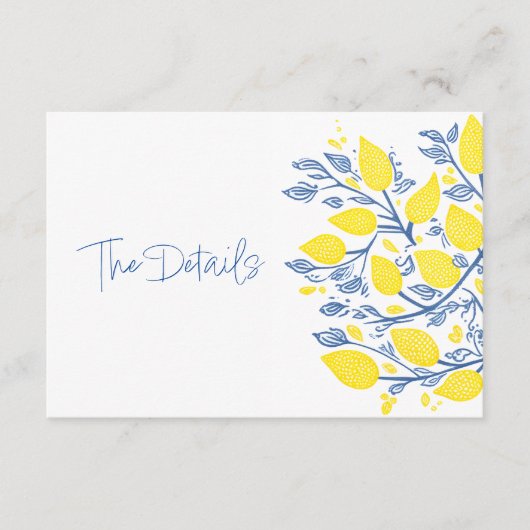 Blauwe en gele citroenwijnstokken de details informatiekaartje (Voorkant)