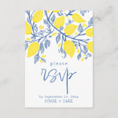 Blauwe en gele citroenwijnstokken rsvp informatiekaartje (Voorkant)