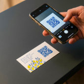 Blauwe en gele citroenwijnstokken RSVP QR Code Informatiekaartje