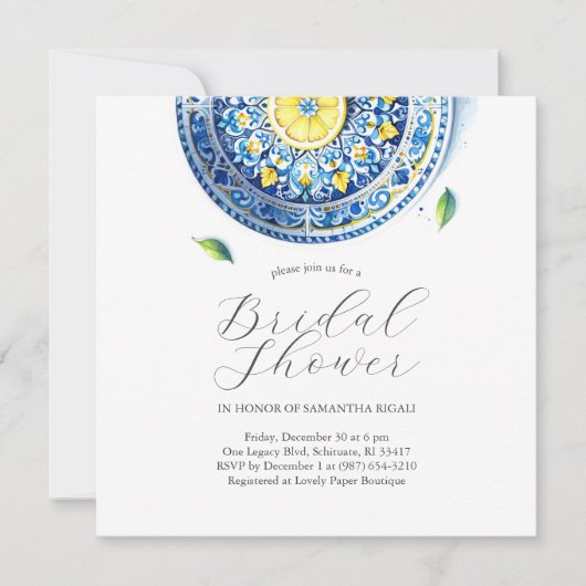 Blauwe en gele citrus bruids douche uitnodigingen (Voorkant)