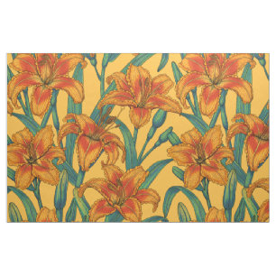 Blauwe en gele dagbloemen stof