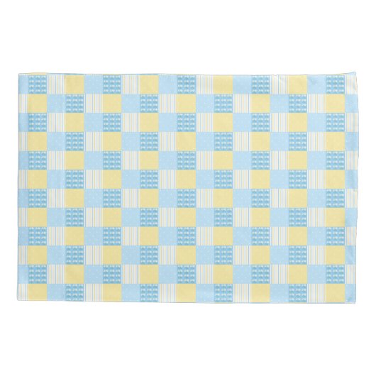 Blauwe en gele daisy quilt vierkanten kussensloop (Achterkant)