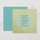 Blauwe en gele Damask Bridal Shower Invitation Kaart (Voorkant / Achterkant)