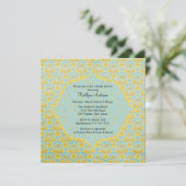 Blauwe en gele Damask Bridal Shower Invitation Kaart (Staand voorkant)