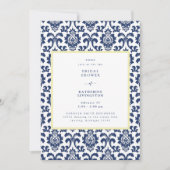 Blauwe en gele Damask Bridal Shower Invitation Kaart (Voorkant)