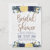 Blauwe en gele Floral Bridal Shower-uitnodiging Kaart (Voorkant)