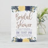 Blauwe en gele Floral Bridal Shower-uitnodiging Kaart (Staand voorkant)