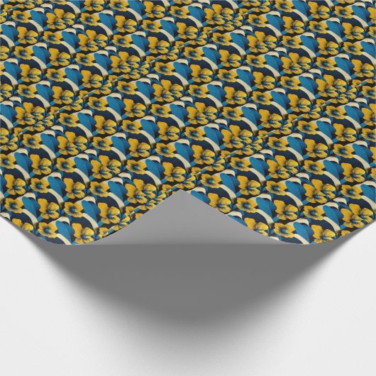 Blauwe en gele Floral Cadeaupapier (Hoek)
