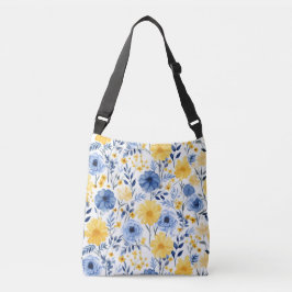 Blauwe en gele Floral Crossbody Tas