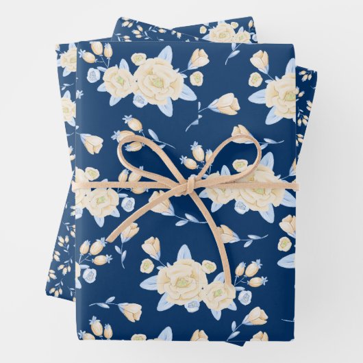 Blauwe en gele Floral Inpakpapier Vel (In situ)