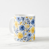 Blauwe en gele Floral Koffiemok (Voorkant links)