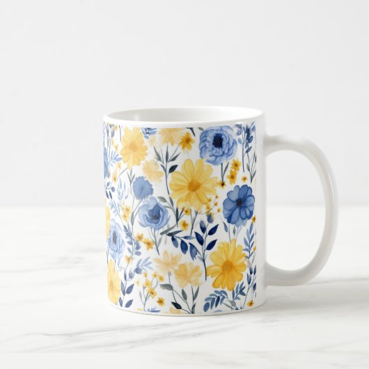 Blauwe en gele Floral Koffiemok (Rechts)