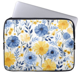 Blauwe en gele Floral Laptop Sleeve