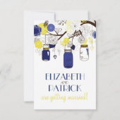 Blauwe en gele Floral Mason Jars Reception Kaart (Achterkant)