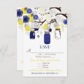 Blauwe en gele Floral Mason Jars RSVP Wedding Kaar (Voorkant / Achterkant)