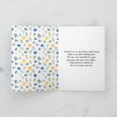 Blauwe en gele Floral Wedding Bedankkaart (Binnen)