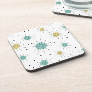 Blauwe en gele Franciscan Starburst Mid Century Bier Onderzetter