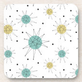 Blauwe en gele Franciscan Starburst Mid Century Bier Onderzetter (Voorkant)