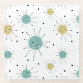 Blauwe en gele Franciscan Starburst Mid Century Glazen Onderzetter (Voorkant)