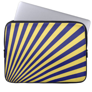 Blauwe en gele Funky Striped Abstracte Kunst Laptop Sleeve
