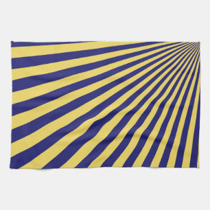 Blauwe en gele Funky Striped Abstracte Kunst Theedoek
