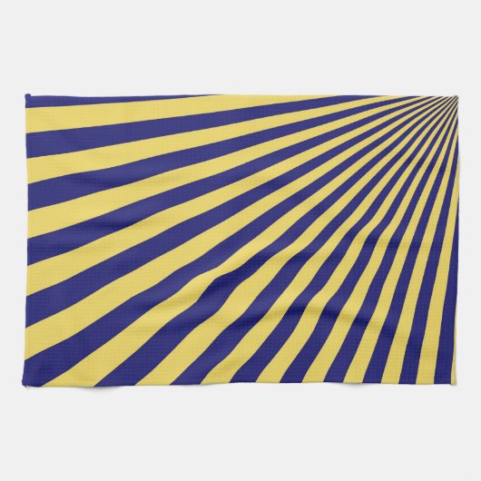 Blauwe en gele Funky Striped Abstracte Kunst Theedoek (Horizontaal)