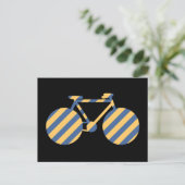 blauwe en gele gestreepte fiets briefkaart (Staand voorkant)