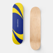 Blauwe en gele golvende lijnen persoonlijk skateboard (Voorkant)