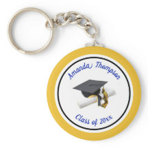 Blauwe en gele gradkap en tassel