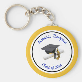 Blauwe en gele gradkap en tassel sleutelhanger