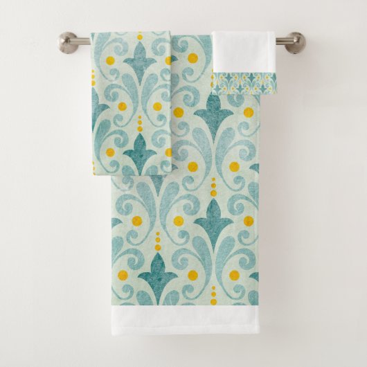 Blauwe en gele handdoekset bad handdoek (Insitu)