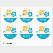 Blauwe en Gele Hibiscus Bloem Bruiloft Ronde Sticker (Vel)