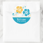 Blauwe en Gele Hibiscus Bloem Bruiloft Ronde Sticker (Tas)