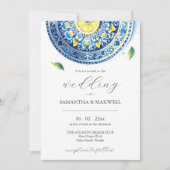 Blauwe en gele huwelijksuitnodigingen afdrukken kaart (Voorkant)