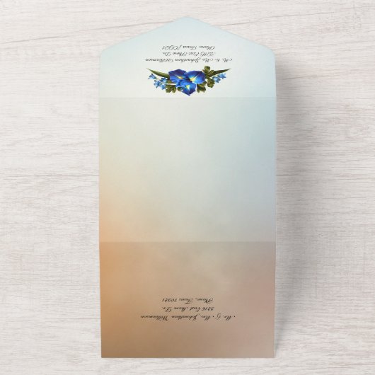 Blauwe en gele Irises Wedding All In One Uitnodiging (Buitenkant)