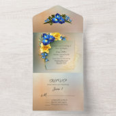 Blauwe en gele Irises Wedding All In One Uitnodiging (Binnen)